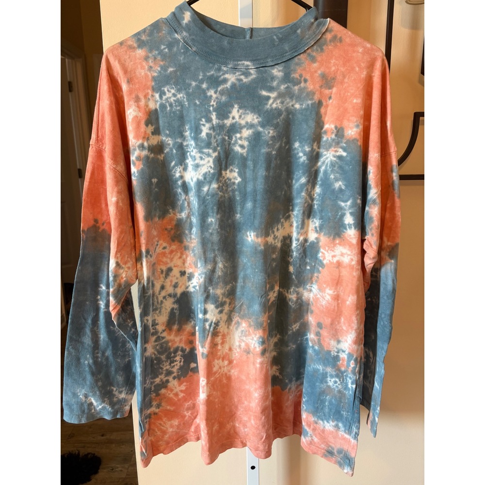 We The Free Free People Tie Dye Long Sleeve Mock Neck Oversized Top Blue Peach S